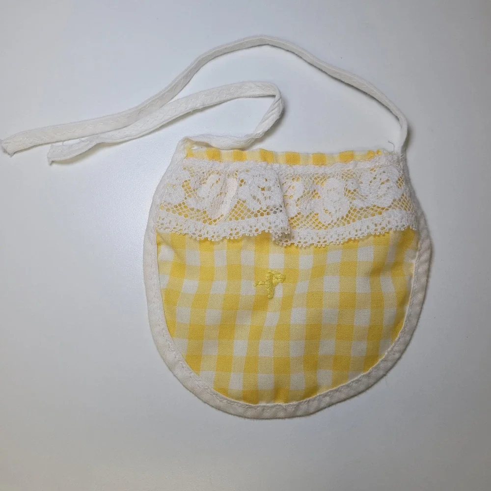Vintage Yellow Gingham Child Apron Hand Painted Bear‎ with Balloons Bib Set
